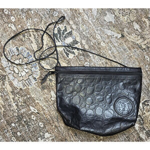 Carlos Falchi VTG 80s Black Leather Reptile Textured Crossbody Purse Bag